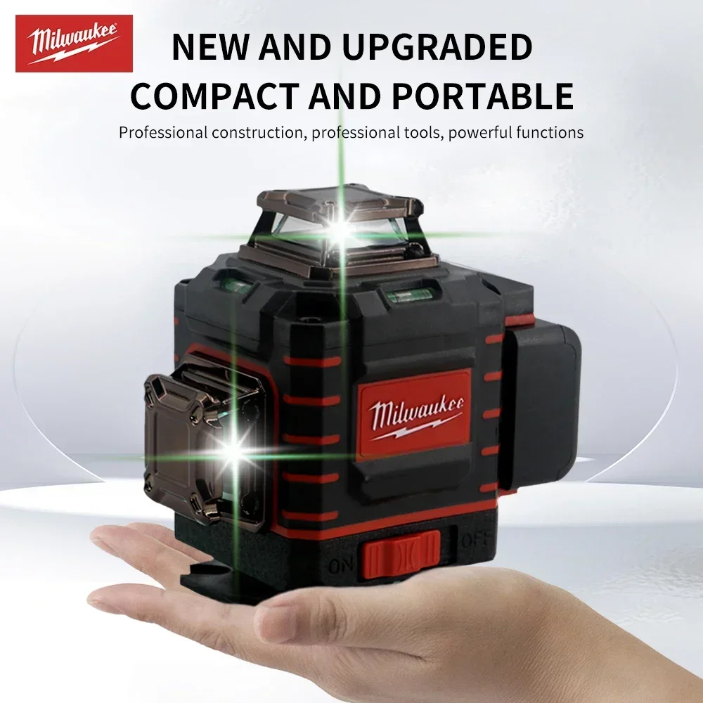 Milwaukee 4 Sides*360 Degree Vertical 4.2V Milwaukee 3-4D Laser Level Green Beam 16 Lines Self-leveling Vertical Cross Line Lase