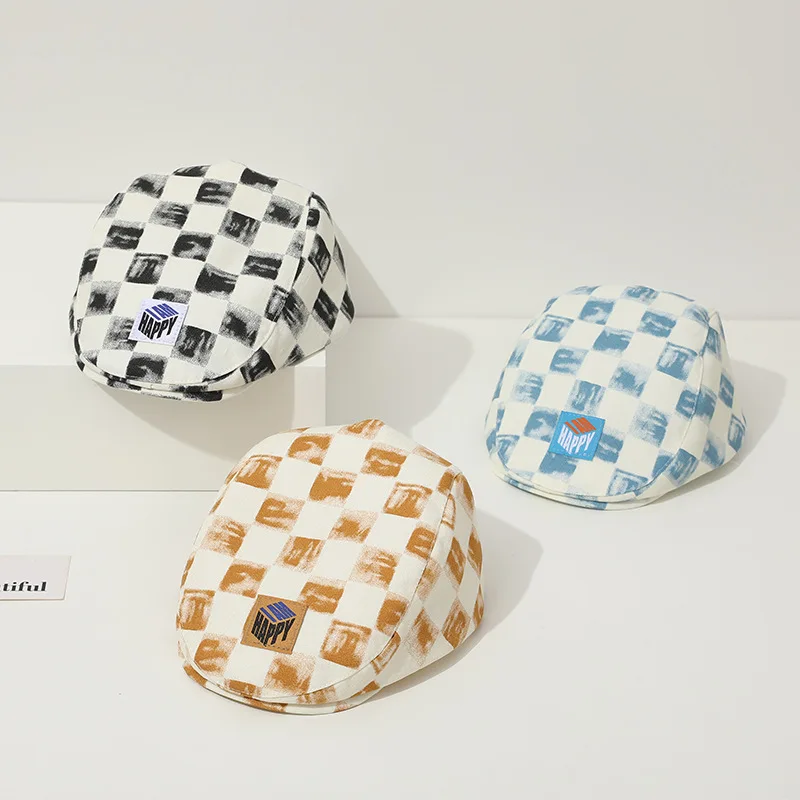 

Новая ретро-кепка в клетку с коротким козырьком в британском стиле для мальчиков, летняя модная повседневная кепка-художника, универсальная