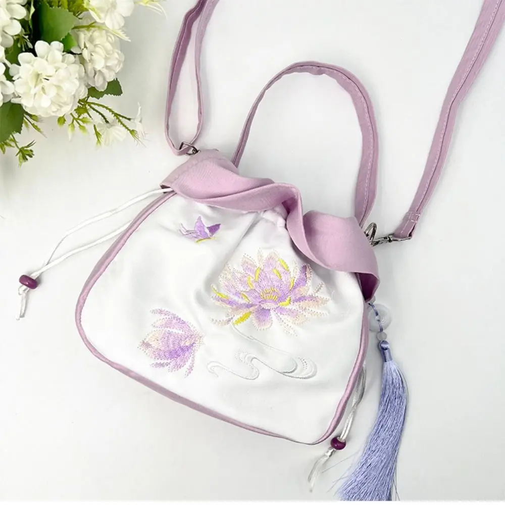 Bolso de cubo con cordón de flores de estilo chino, bolso cruzado con bordado Floral, monedero de conejo, bolso de mensajero pequeño, nuevo