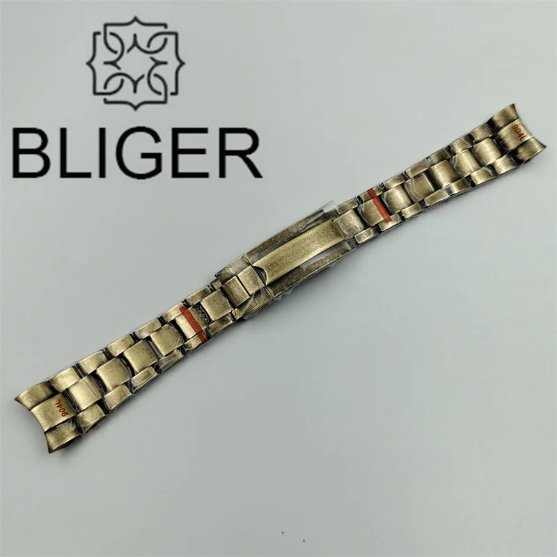 BLIGER 20mm/21mm Steel Strap Bronze Coated Watch Band Solid 904L Stainless Steel Glide Folding Buckle Fits 40mm/43mm Case