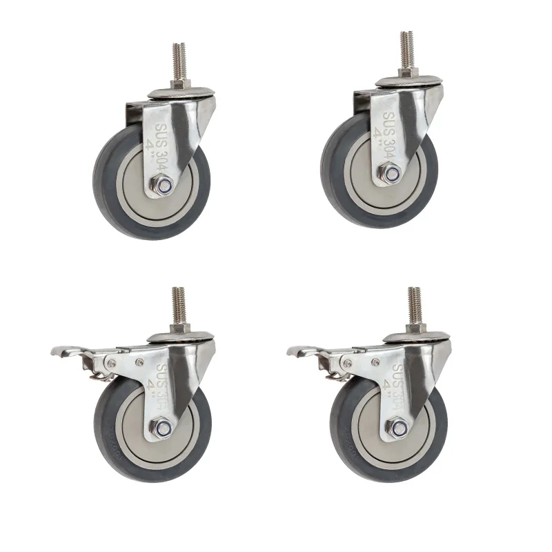 4units 5inch medium304 stainless steel TPR   Casters  mute silent wheel swivel Industrial rubber casters