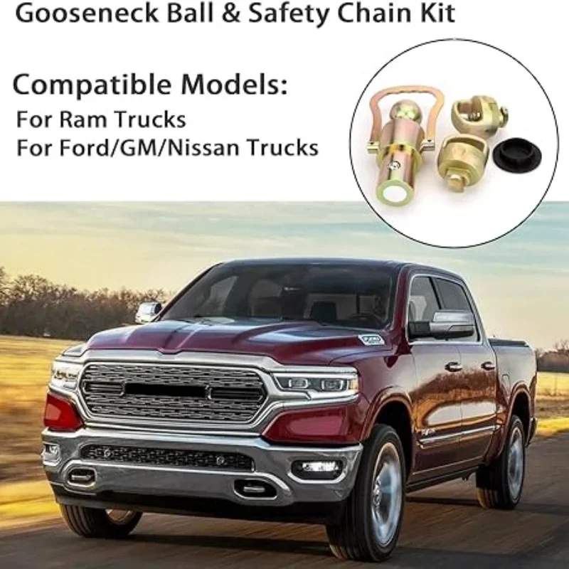 Gooseneck Ball & Safety Chain Kit Fit for Dodge Ram Trucks Gooseneck Ball for Ram Trucks Puck System Gooseneck Hitch Kit