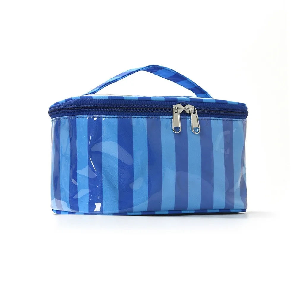 Casual Striped Design Toiletry Storage Bag Waterproof PVC Cosmetic Travel Bag Lightweight Durable Makeup Brush Case Casual Carry