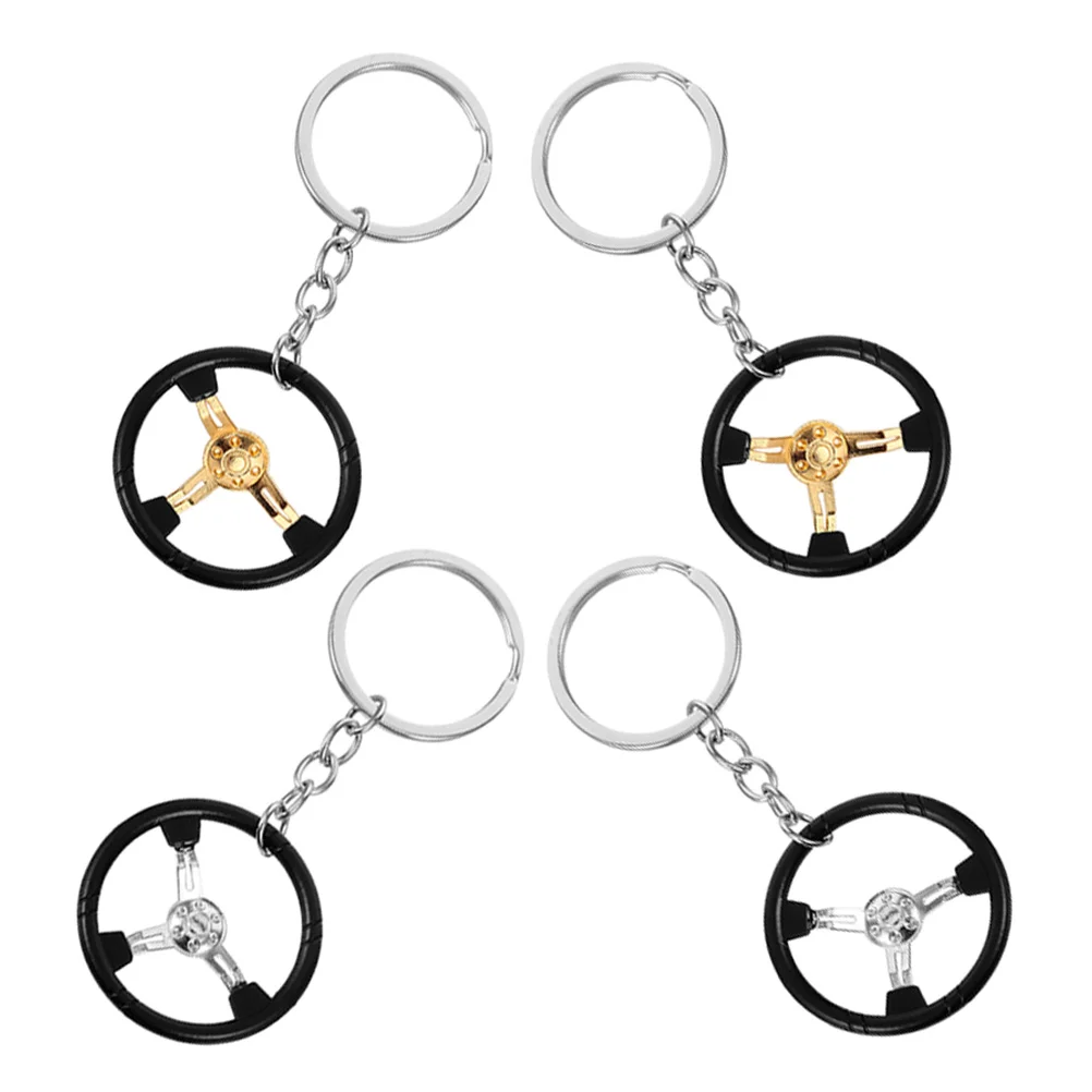 4 Pcs Steering Wheel Keychain Rings for Car Keys Men's Wallet Chains Travel Camp Trailer Mechanical