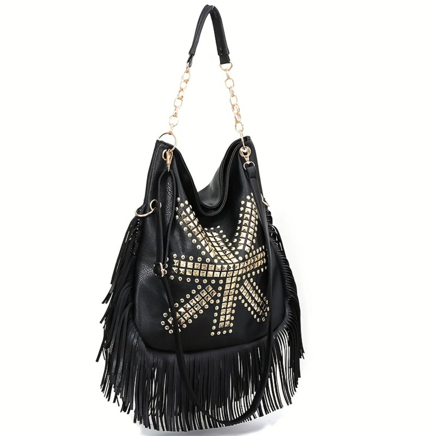 Punk Style  Shoulder Bag, Trendy Fringed Hobo Bag, Vintage Tassel Crossbody Bag For Travel, Work, School Bogg beach bag Bagsmart