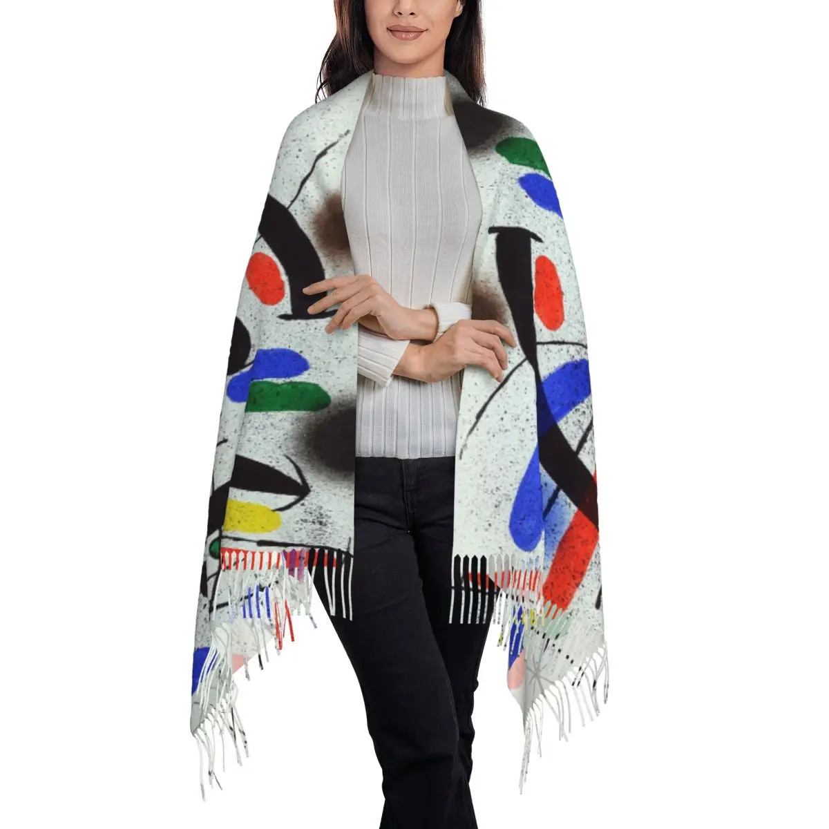 Joan Miro 1893-1983 Spain Joan Miro Artwork Surrealism Scarf Tassel Scarves Women Warm Shawls and Wraps Fall Winter Shawl Wrap