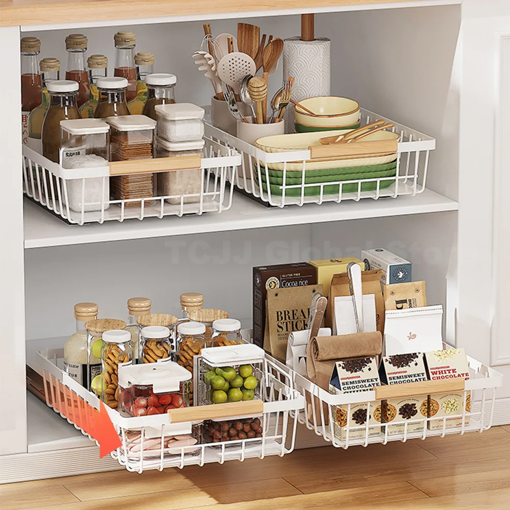 Kitchen Sliding Storage Shelf Pull Out Cabinet Organizer Sliding Drawer Spice Dish Shelf Under Sink Pantry Kitchen Storage Rack