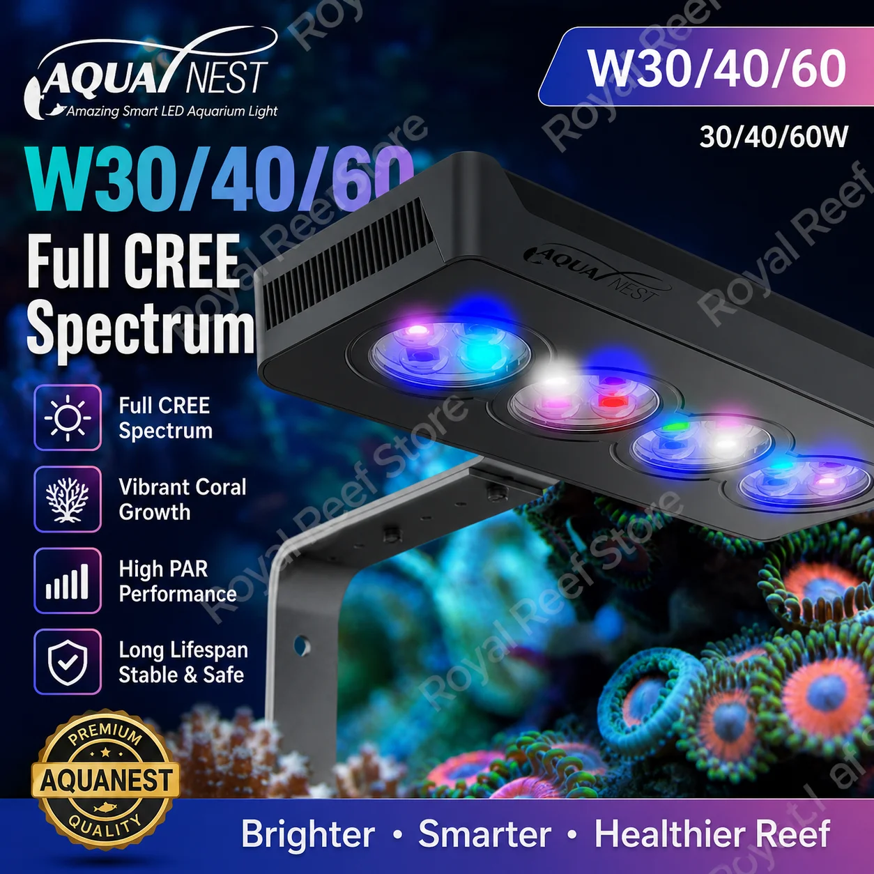 110-240V AQUA NEST W30 W40 W60 CREE Full Spectrum Reef LED Light Invisible WiFi Smart Control Saltwater Marine Coral Aquarium Li