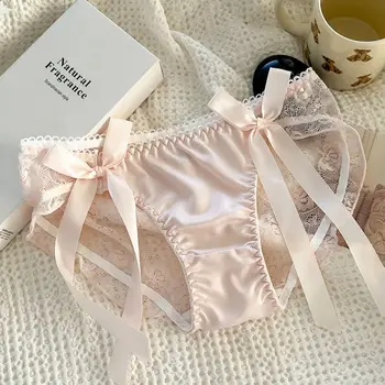 Effen Kleur Kanten Strik Ondergoed Ademende Uitgeholde Vrouwelijke Lingerie Slipje Met Lage Taille Katoenen Kruis Naadloze Slips