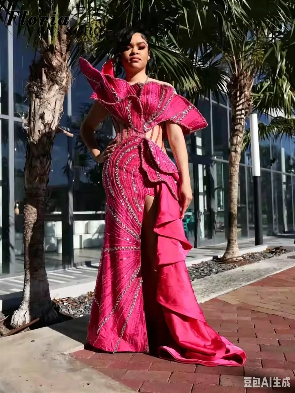 Neue Elegante Fuchsia-Abendkle – Elegant Satin Evening Gown Split Bewertung und Preis