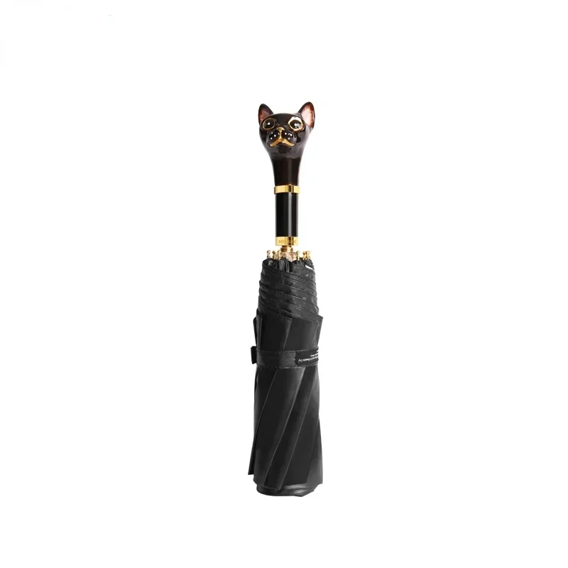 

Cat Head Women Umbrella Luxury Creative Uv Protection Sun Female Parasol Folding Portable Small Black Coating Gift Idea HOT SALE