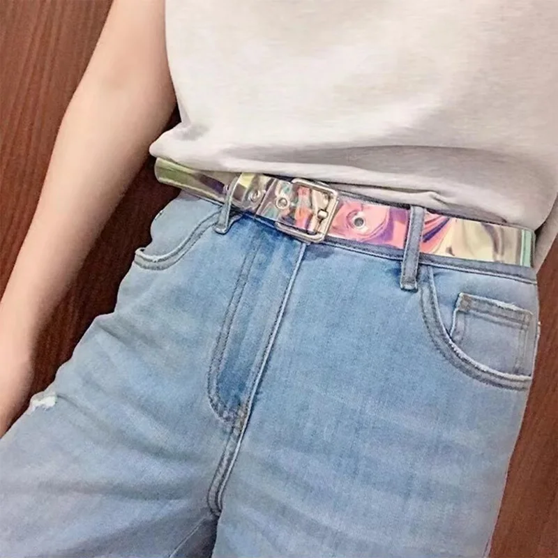 

Unisex Two Row PVC Clear Fashion Pin Buckle Belts Punk Style Rivet Transparent White Belts Ladies Jeans Grommet Simple Waistband