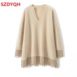 Hot Sale 100% Cashmere Sweaters Women's Loose Large Size Pullovers Autumn Winter Female Fashion Clothing Long Sleeve Soft Jumper