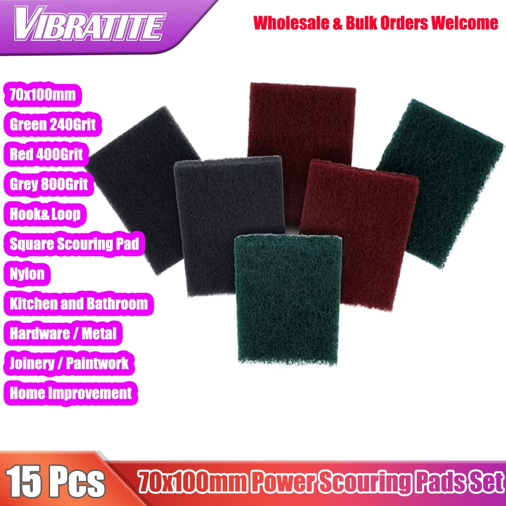 15Pcs 70x100mm Hook&Loop Heavy Duty Industrial Scouring Pad Nylon Cleaning Grinding Cloth 240 to 800 Grit
