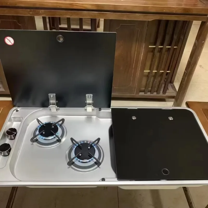 

Кухонная мойка из нержавеющей стали 304, встроенная газовая плита, стеклянная интегрированная газовая плита для автофургонов с защитой от падения