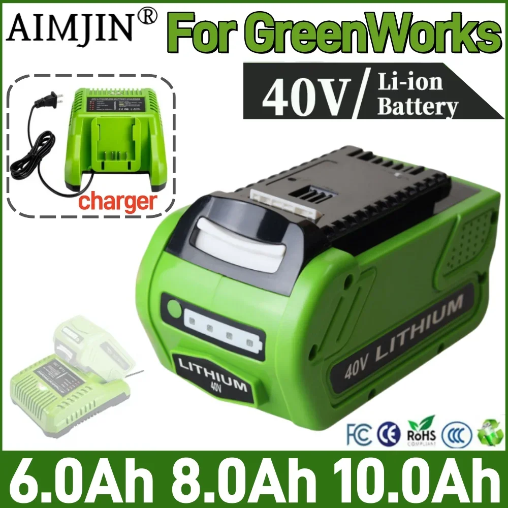 

40V 6000/8000/1000mAh Lawn Mower Rechargeable Li-ion Battery for GreenWorks Power Tool G-MAX 29252 20202 22262 25312 25322 20642