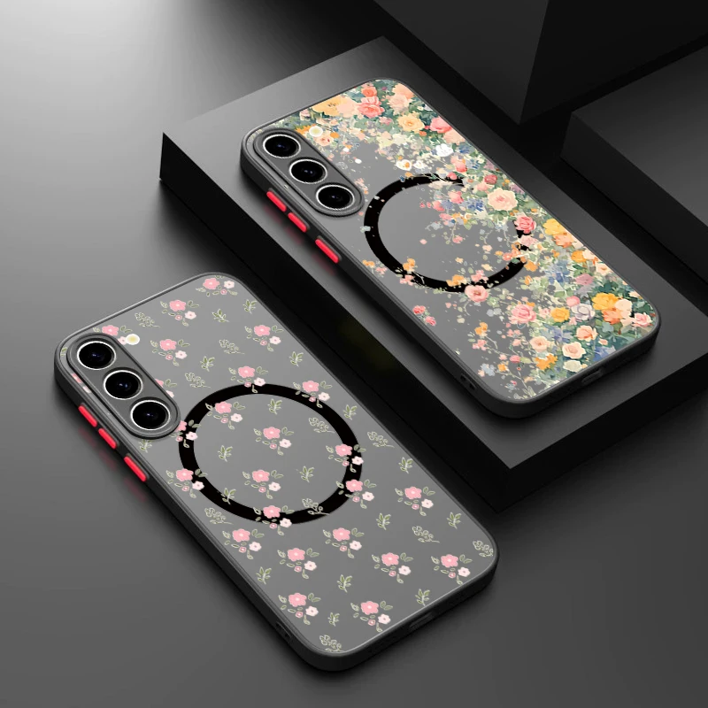 Romantische Blumenmuster Magnetische Handyhülle für Samsung Galaxy S26 S25 S24 S23 Ultra S25 FE A17 A37 A56 A55 A36 A16 Acryl-Cover