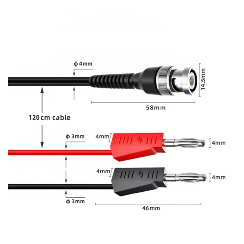 Cleqee P1009 BNC Male to Dual 4mm Banana Plug Stackable Type Test Leads Probe Cable 120CM.