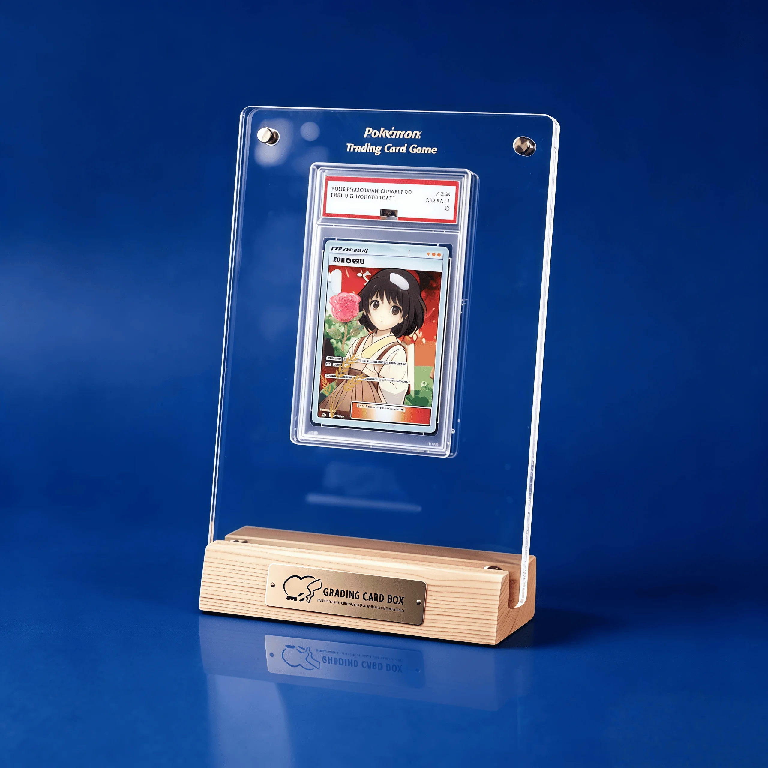 acrylic-solid-wood-card-brick-display-stand-diy-rating-card-shield-holder-for-ptcg-pokemon-yu-gi-oh-rating-graded-card