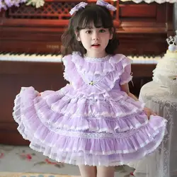 2023 Summer New Children's Spanish Lolita Princess Ball Gown Lace Stitching Birthday Baptism Easter Eid Party Girls Dress A2720