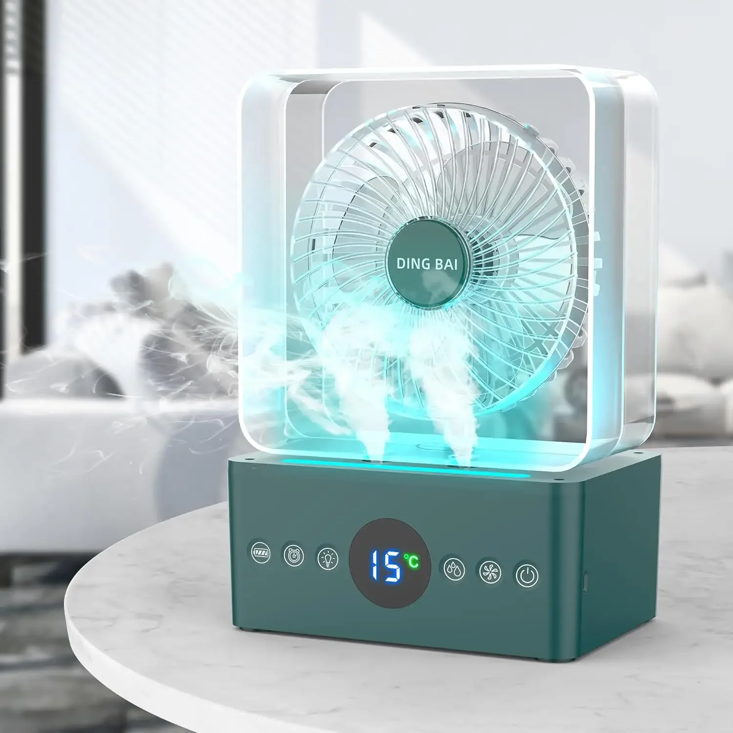 

Mini Air Conditioner with Humidifying Fan and Built-in Battery, Portable Air Conditioning Fan with Desktop Fan, Light and Timer