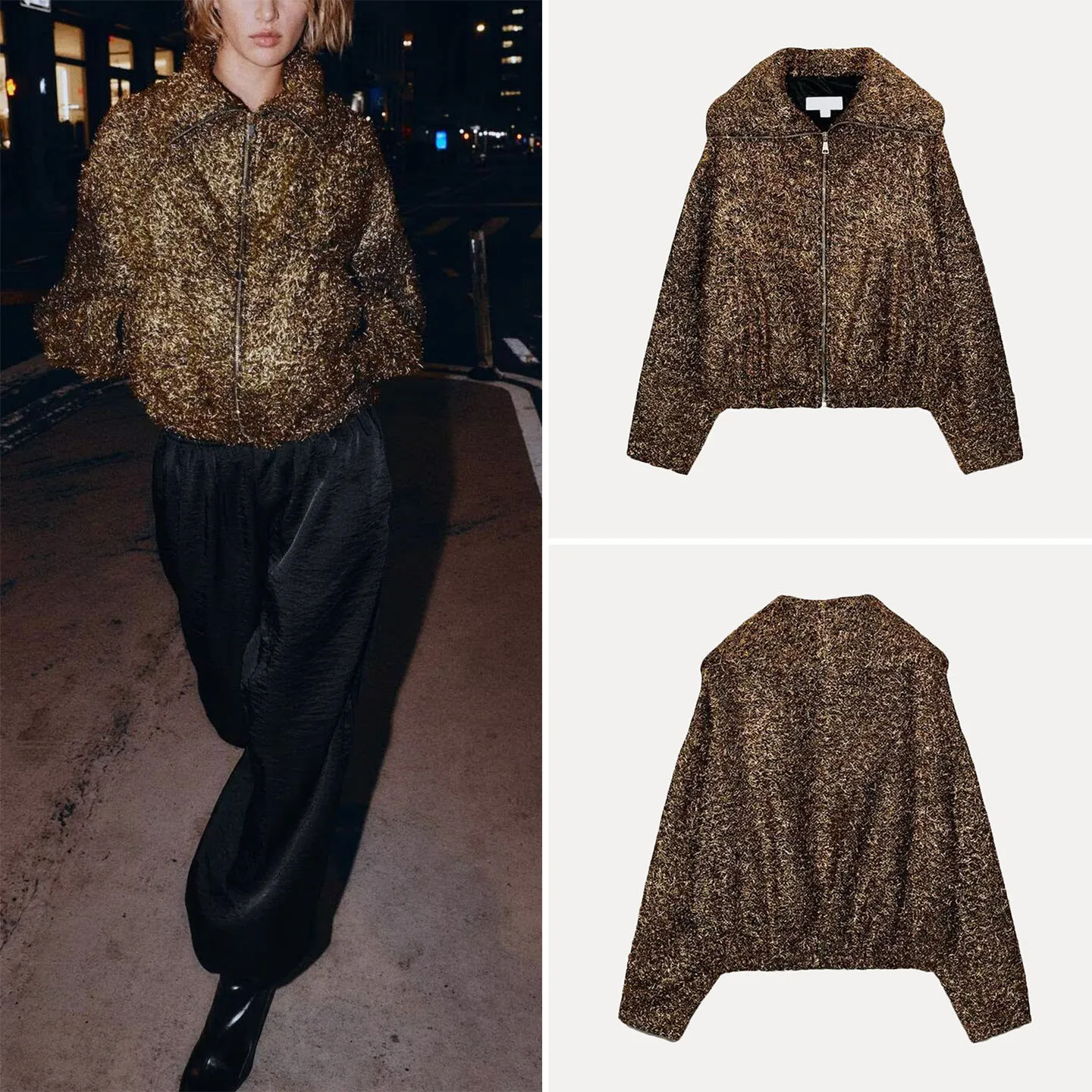 

Faionable Metal Color Pilot Jaet Верхняя одежда для женщин, осень 2025 или застежка-молния Long Sve Casual Sle Z