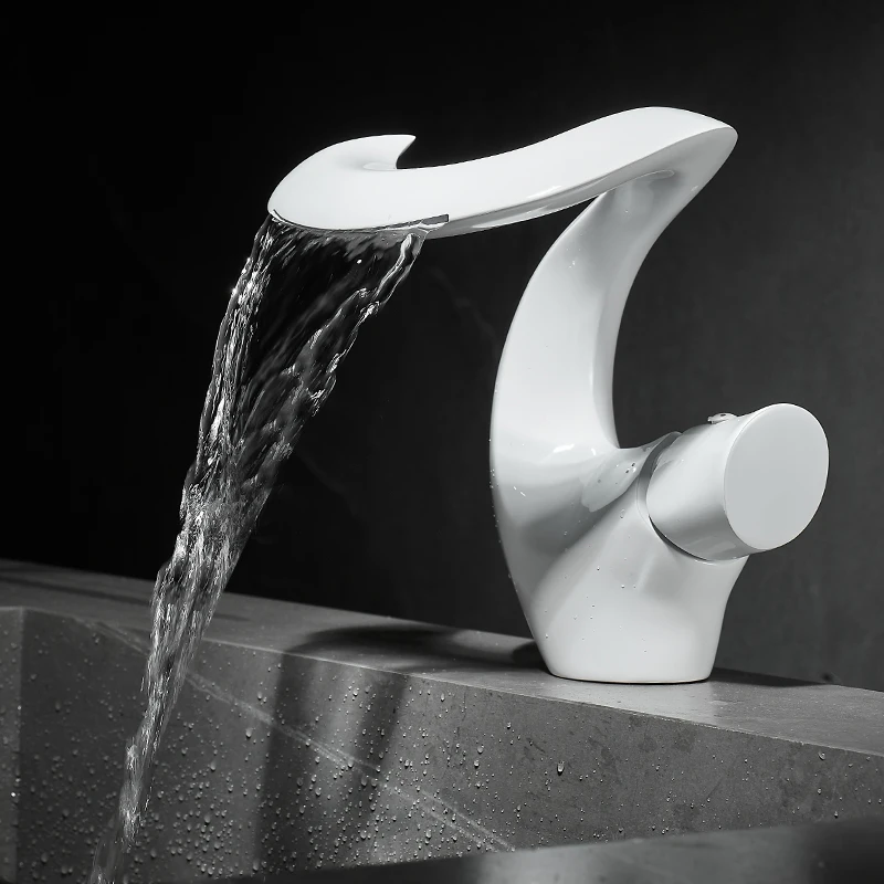 Grifo de baño, lavabo mezclador, lavabo, agua fría y caliente, Deac montado, estilo cascada, grifos de lavabo de latón y cobre D968