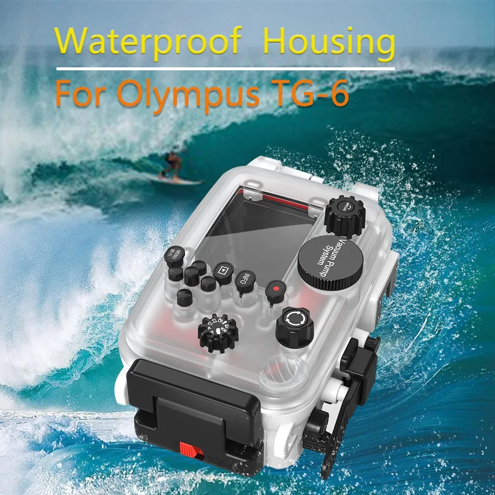 Seafrogs Waterproof Housing for Olympus TG6 Camera 60m 195ft Underwater Diving Case Bag Polycarbonate With Dual Fiber-Optic port