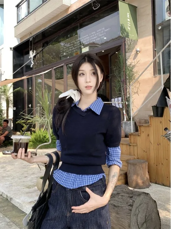 

Faionable round Ne ort Sve Knitwear Women's Autumn Winter Slim Fit Layering Sli Blue Color Commute Sle Sweater