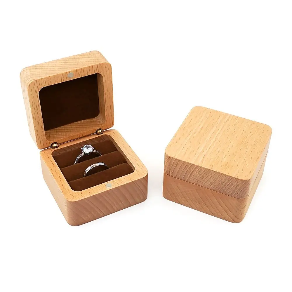 Velvet Wood Rings Box Exquisite Retro Earrings Display Tray Jewlery Organizer Ear Studs Case Ring Earring Holder Valentines Day