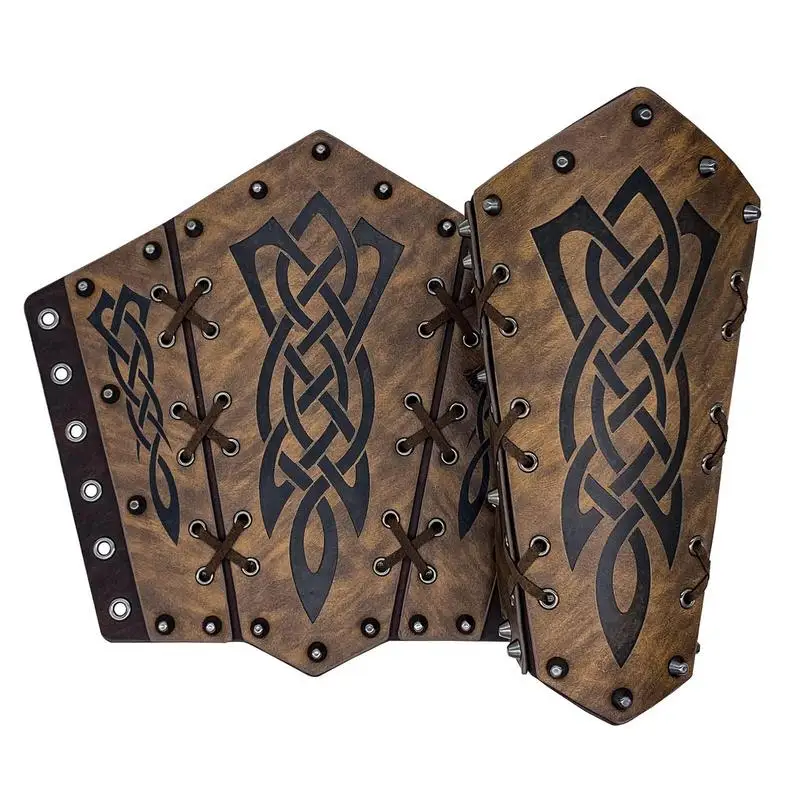 Medieval Arm Bracers Embossed Retro Arm Guards PU Leather Stage Costume Props For Fantasy Events Comic Conventions Cosplay