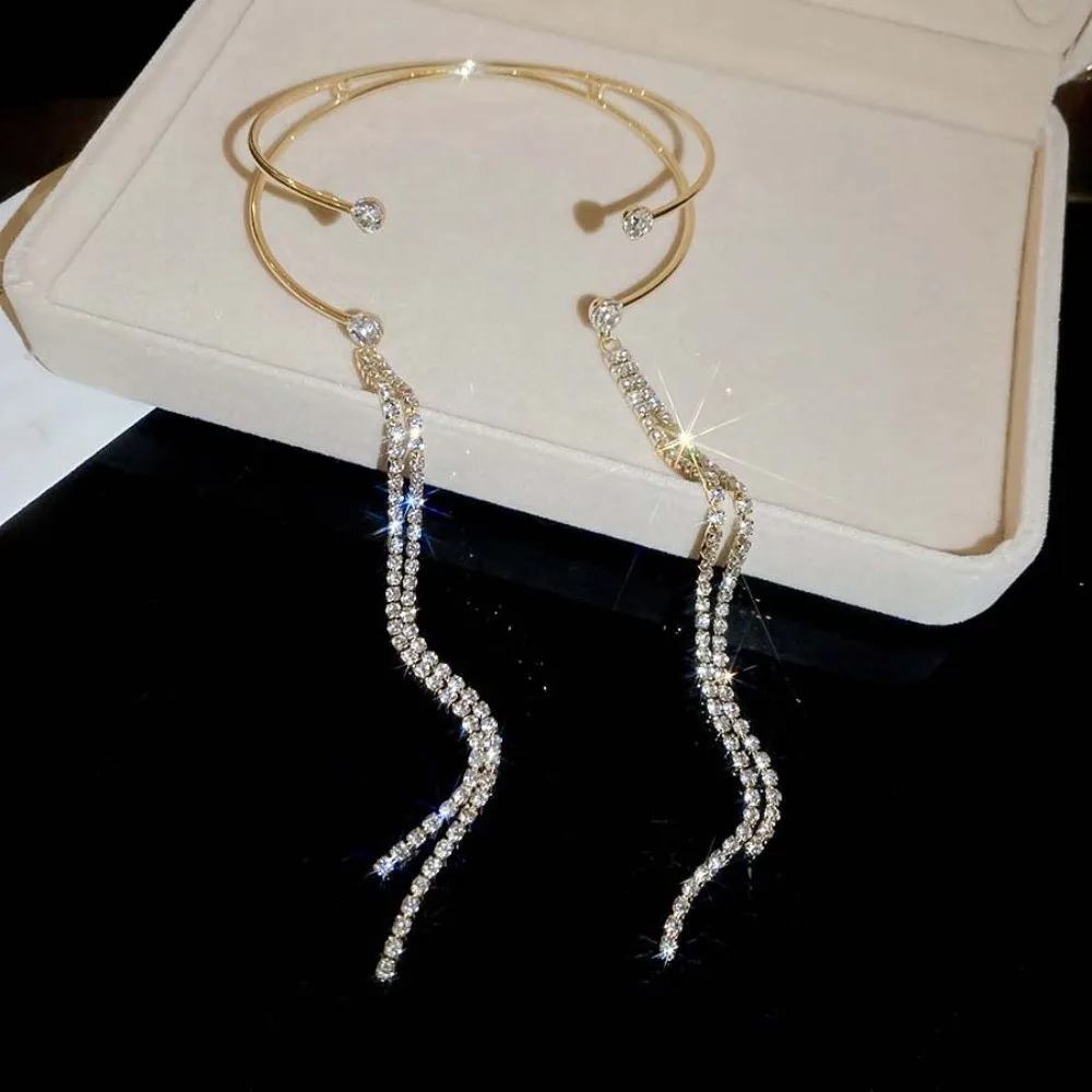 Adjust Bracelet Rhinestone Upper Arm Cuff Double Layer Open Crystal Armband Shiny Gothic Fringe Armlet Festival