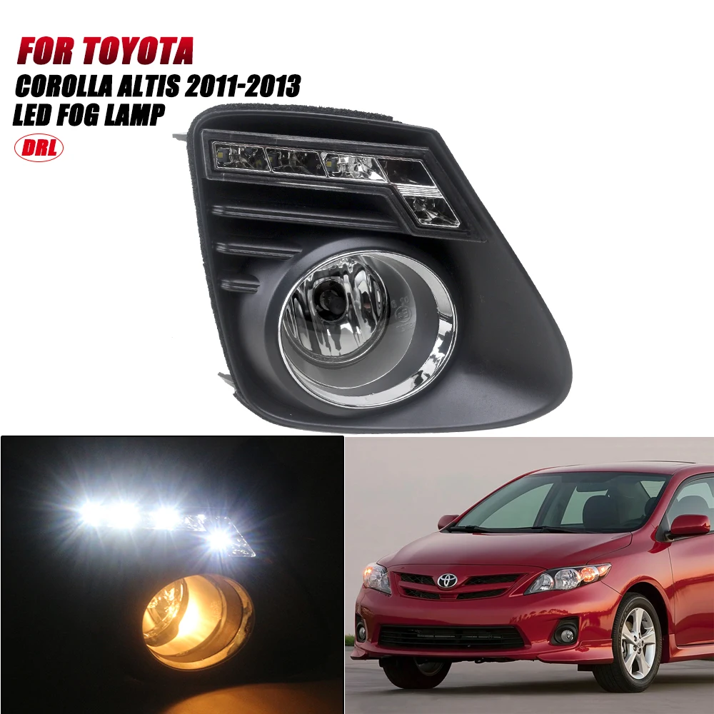 

LED DRL Day Light For Toyota Corolla Altis 2011 2012 2013 Daytime Running Light Fog Lamp Bezel +Front bumper small light 1SET