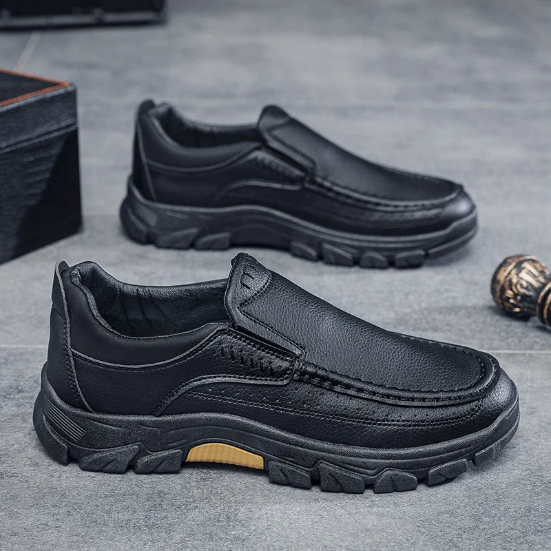 Men's Hand-Stitched Fashion Loafers Solid Color Low-Top Casual Shoes Simple Trendy Slip-On Sneakers, Men's Shoes for All Seasons