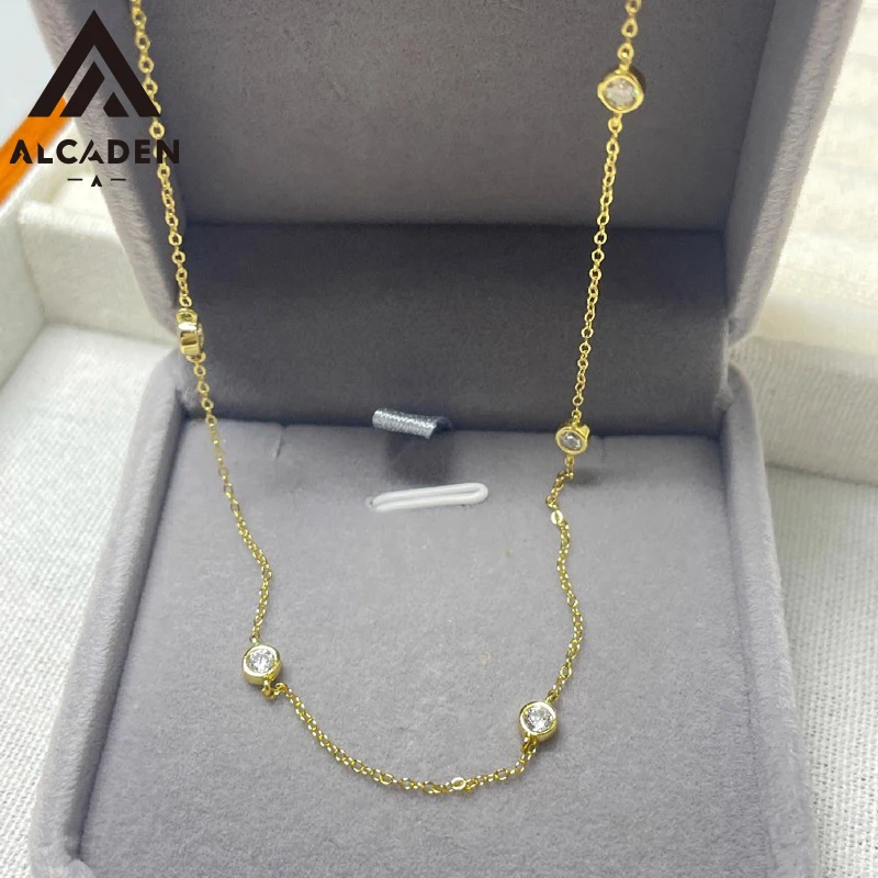 Round CZ Pendant Necklace Women White Cubic Zirconia 18K Gold Plated 925 Sterling Silver Simple Luxury Wedding Collar Jewelry