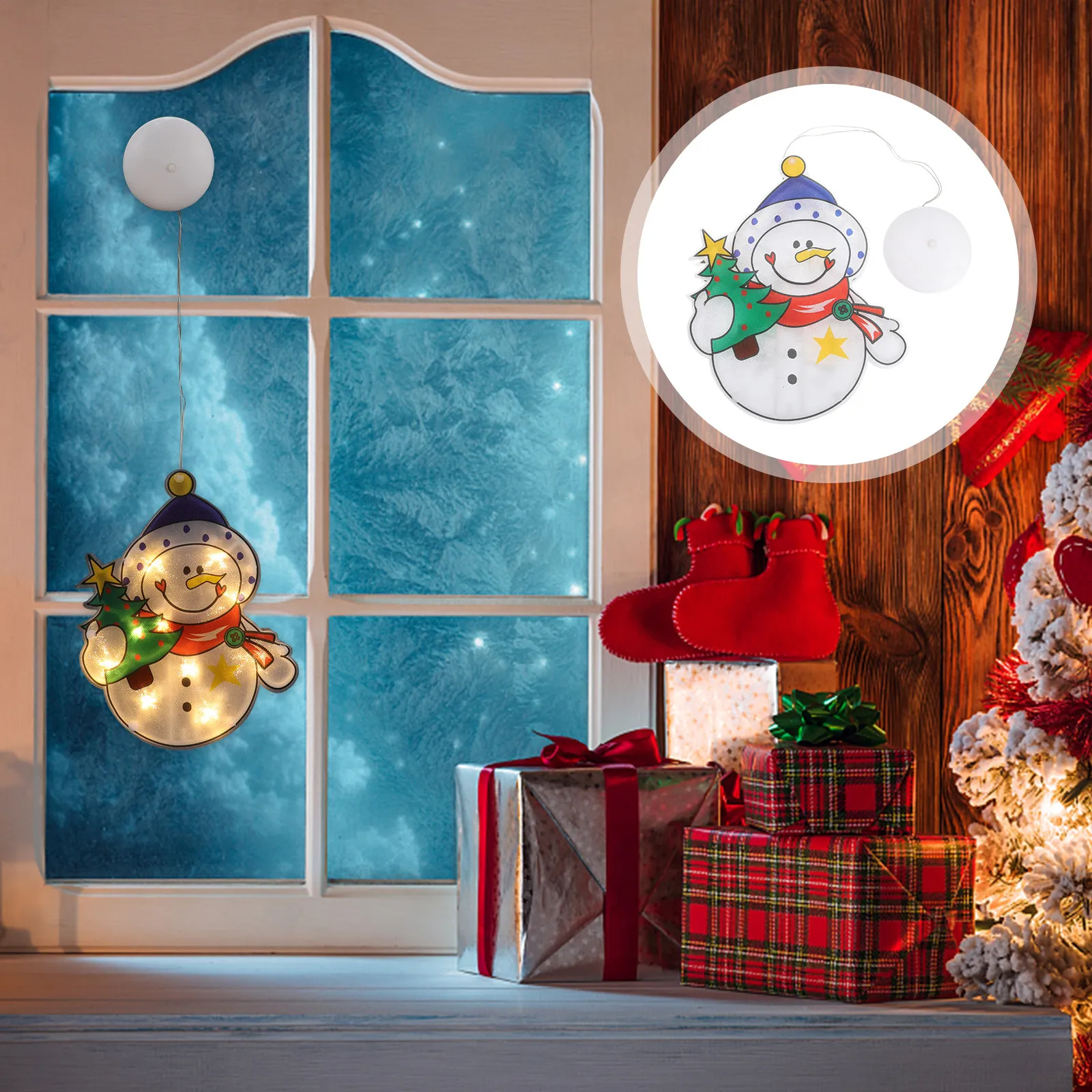 

Snowman Suction Cup Light Christmas Hanging Decorative Pendant Window Shop Hanging Lights Party Lighting Lamp Holiday