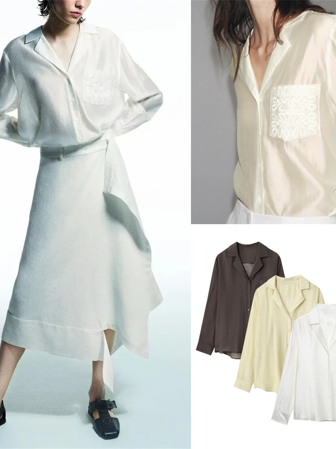 

Ele Embroidered ket Long Sve irt Collared Women's Faion Autumn New Arrival Simple Sle Chinese Cotton Blend