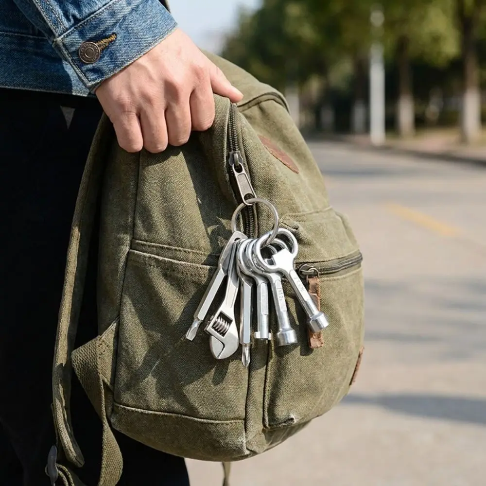 Portable Wrench Keychain Multi-Function Miniature Wrench Pendant Keyring Metal Repair Tools Keychain Household Daily Use