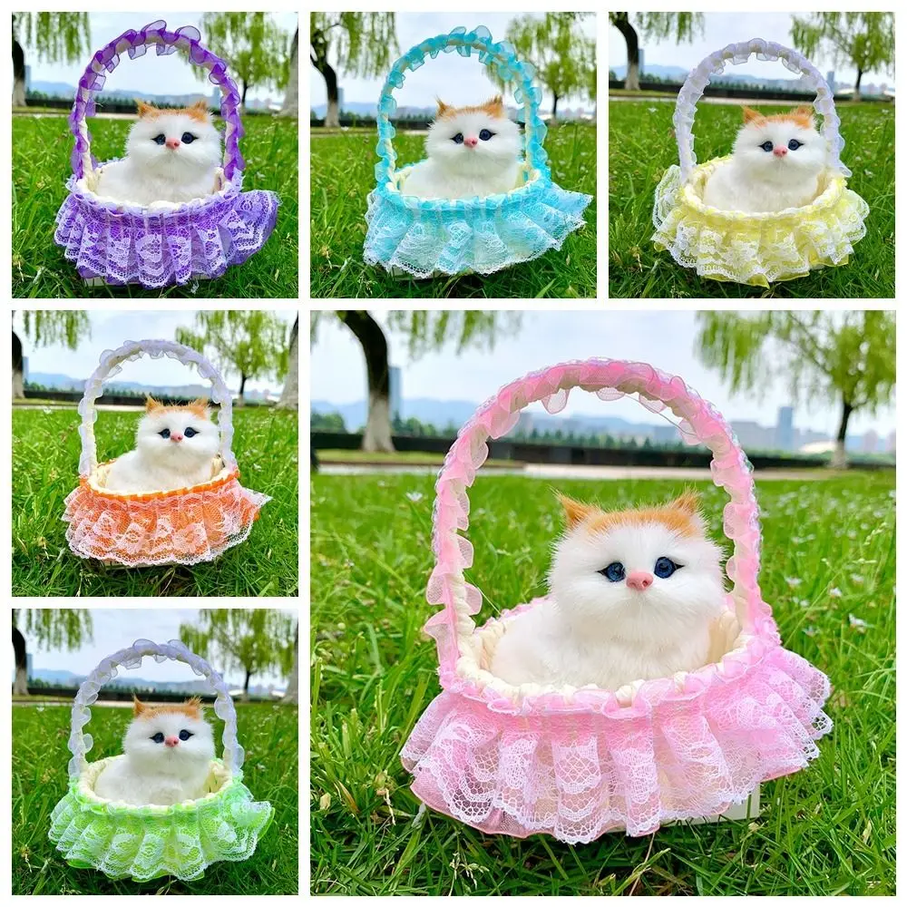 Cute Plastic Flower Basket Cat Simulation Gift Cat Ornament Souvenirs Children's Toys Cat Toy