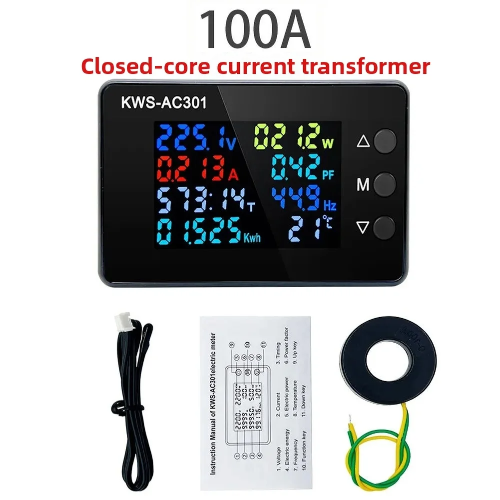 Multi Function Power Monitor Digital Voltmeter 50-300V 100A Current Monitor Display Voltage Current Power Energy Frequency