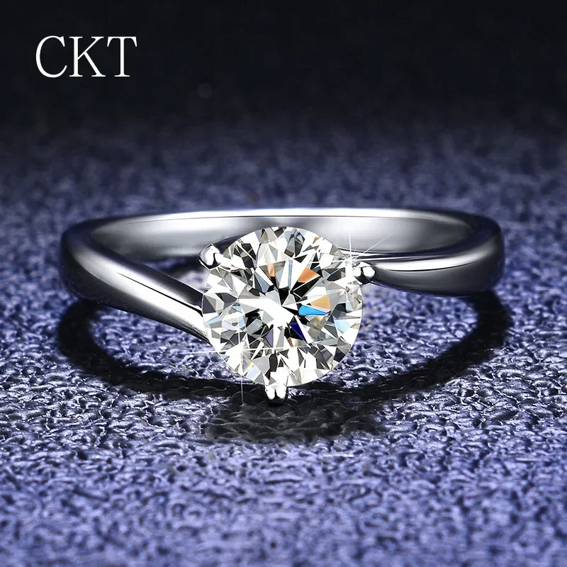 100% Original 18K White Gold VVS 1 Carat D Color Moissanite Diamond Ring Luxury Wedding Band Fine Jewelry for Women Gift