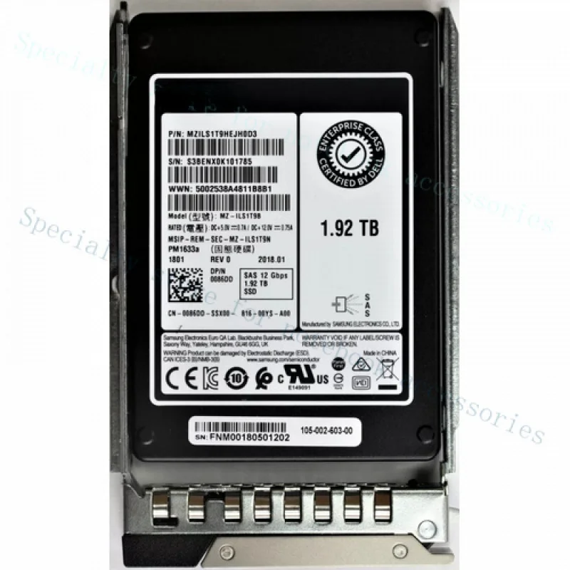 

A+ 086DD 0086DD для Dell Enterprise 1,92 ТБ 2,5 дюйма SAS 12 Гбит/с SSD с возможностью горячей замены 14/15/16G KIT