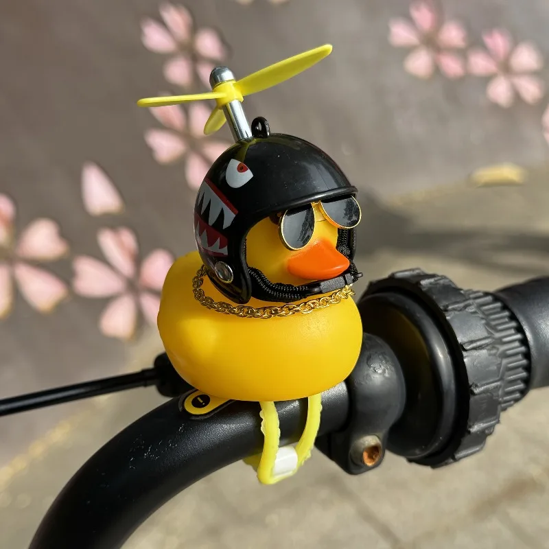Niedliche Gummi-Enten-Fahrradklingel mit Propellerhelm, Lustige Fahrradlenker-Dekoration für Sommer-Radfahren, Roller & Outdoor-Fahrten