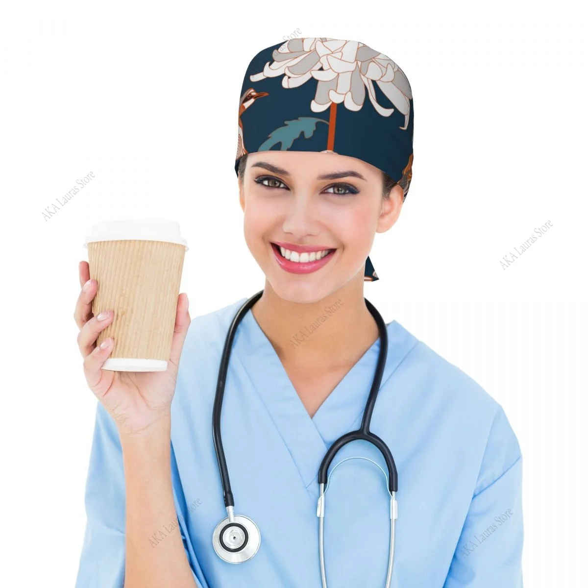 National Flower Chrysanthemum Nursing Accessories Scrub Hat Surgery Cap Dentist Animal Lab Cap Scrub Cap Anaesthesia Scrub Cap