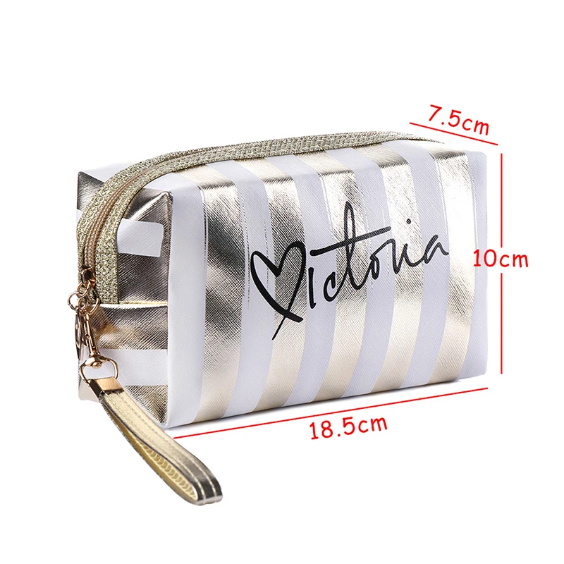 Portable Stripe Makeup Bag Small High Beauty Handheld Bag Mini Portable Cosmetic Storage Bag Waterproof Women's Bag