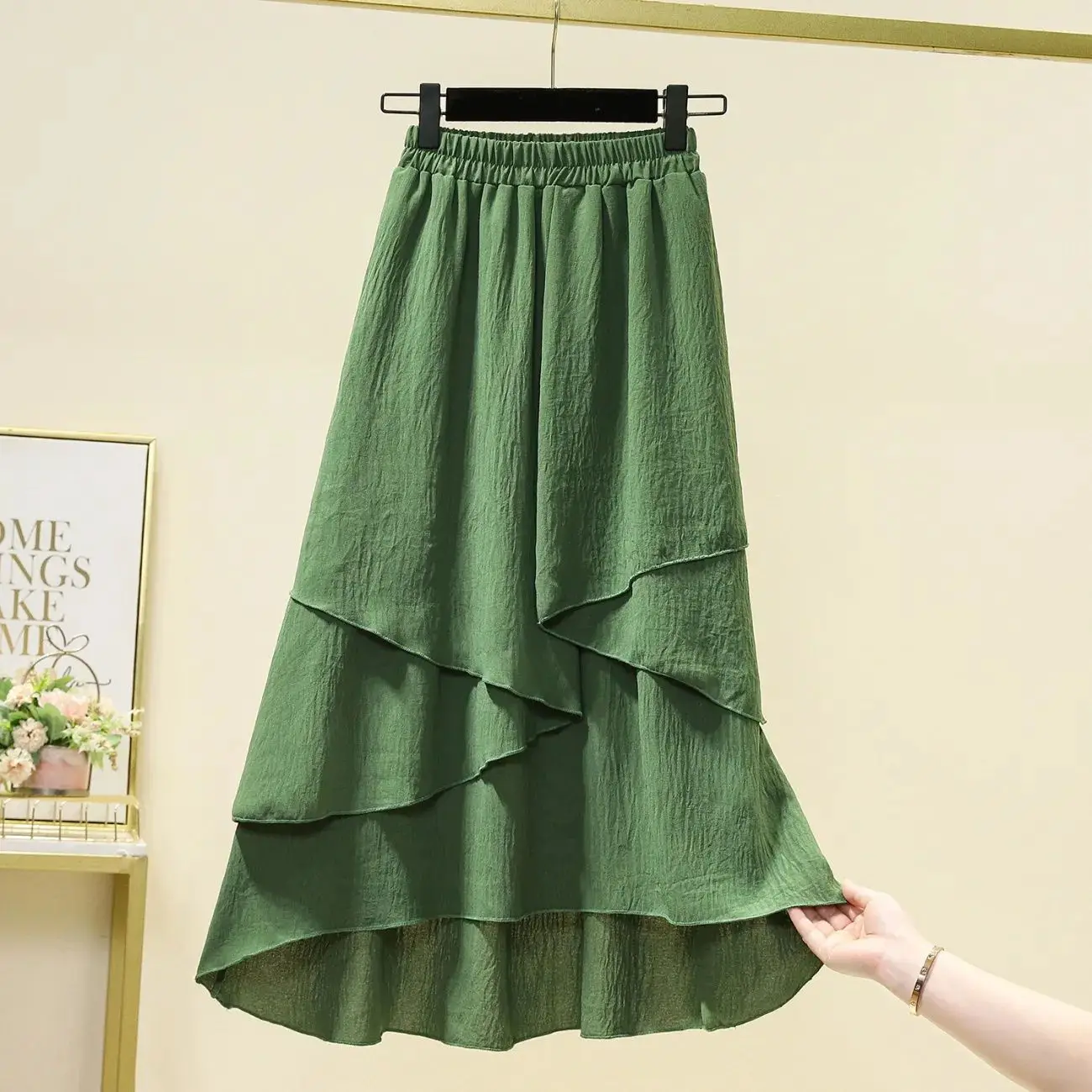 

Summer Large Size Women's Faionable Casual Comfortable Texture Sensation Asymmetrical f Skirt Fake Two-Piece Printed Hig...
