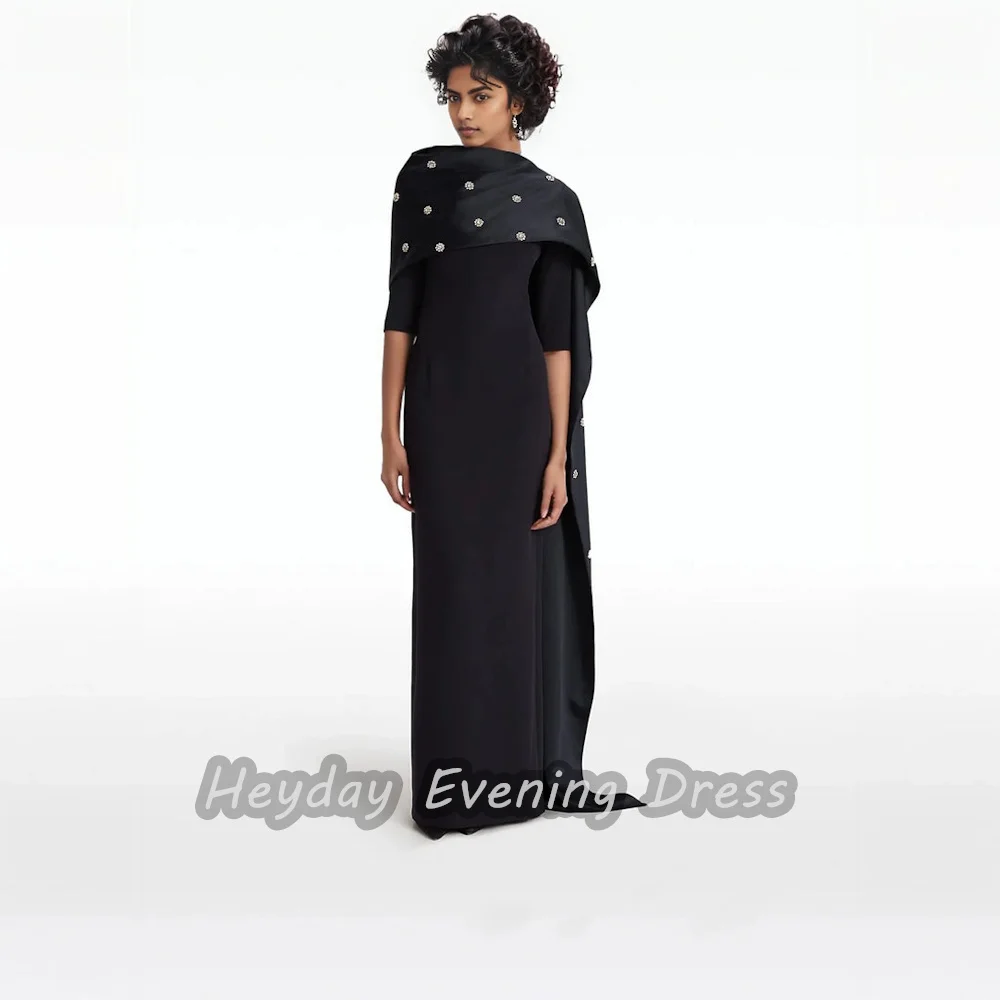 Heyday السعودية O-Neck Crepe Straight Half Sleeves Beaded Floor Length Fashion Sexy Elegant Prom Dress For luxurious Woman 2024