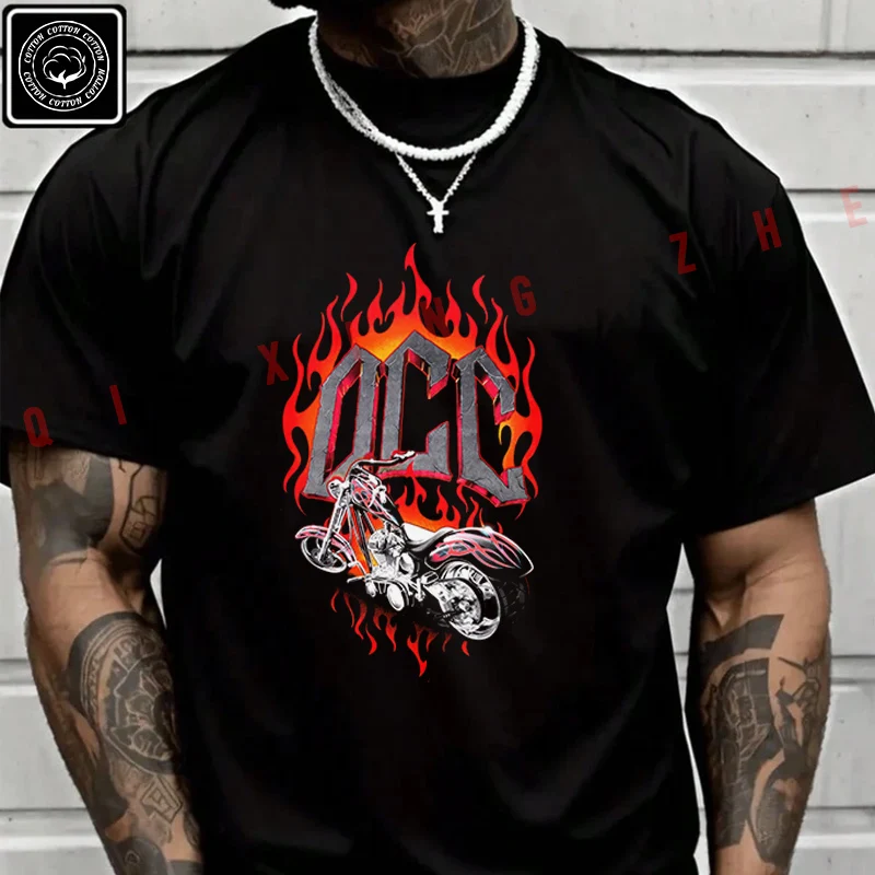 

Moto ORANGE COUNTY CHOPPERS Hot Flames Men's And Women's T-shirt Summer Cotton Short Sleeved Casual Basic TShirt Tops