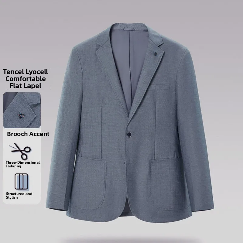 

Comfortable Business Casual Men's Suit Spring 2025 Flat Collar Lenzing Lyocell Linen Soft Tailored Fit Two Button Jacket