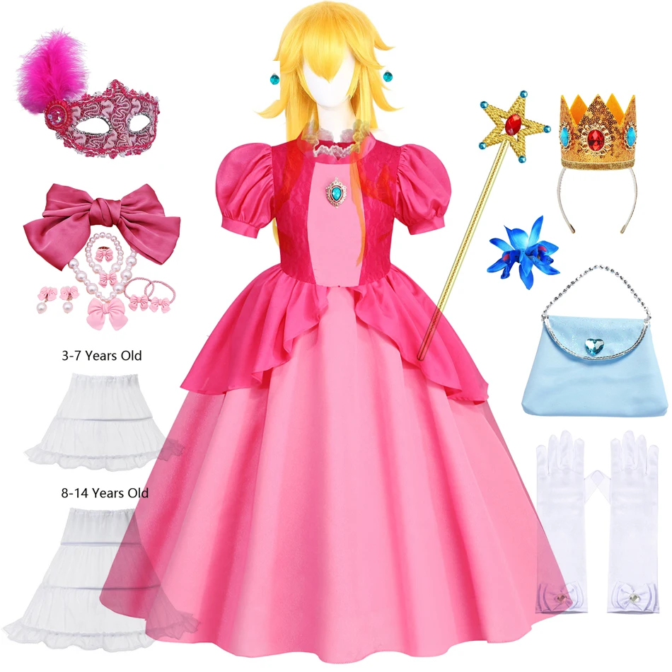 Peach Dresses Girls Cosplay Costume Birthday Party Stage Performace Outfits Kids Carnival Fancy Clothes